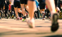 running shoes during a marathon